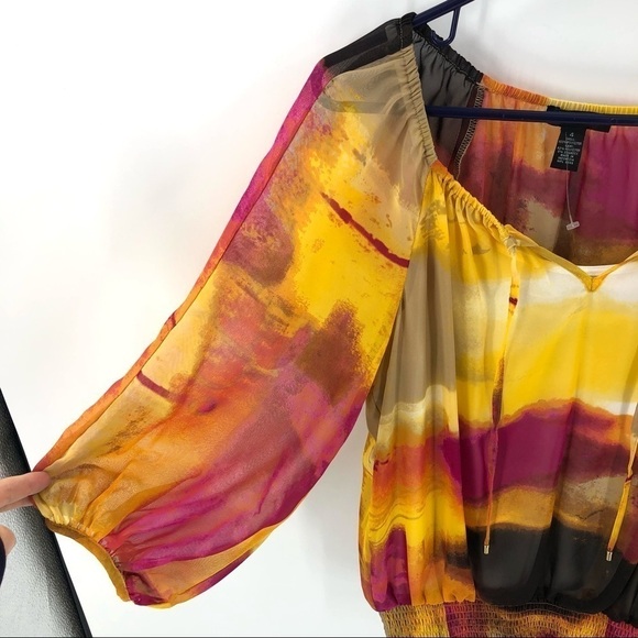 NWT Alfani Tie Dye Two Piece Boho Top Shirt Natural Sunset Size 4 - Picture 2 of 10